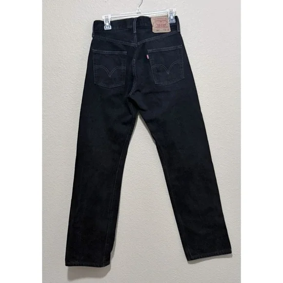 VTG Levis 501 Jeans Mens 30 32 Black Straight Leg Bat Wing Button Fly - Picture 6 of 7